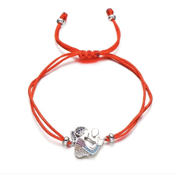 Mom & Baby Newborn New Mom Silver Red Cord Bracelet - Picture 1 of 5